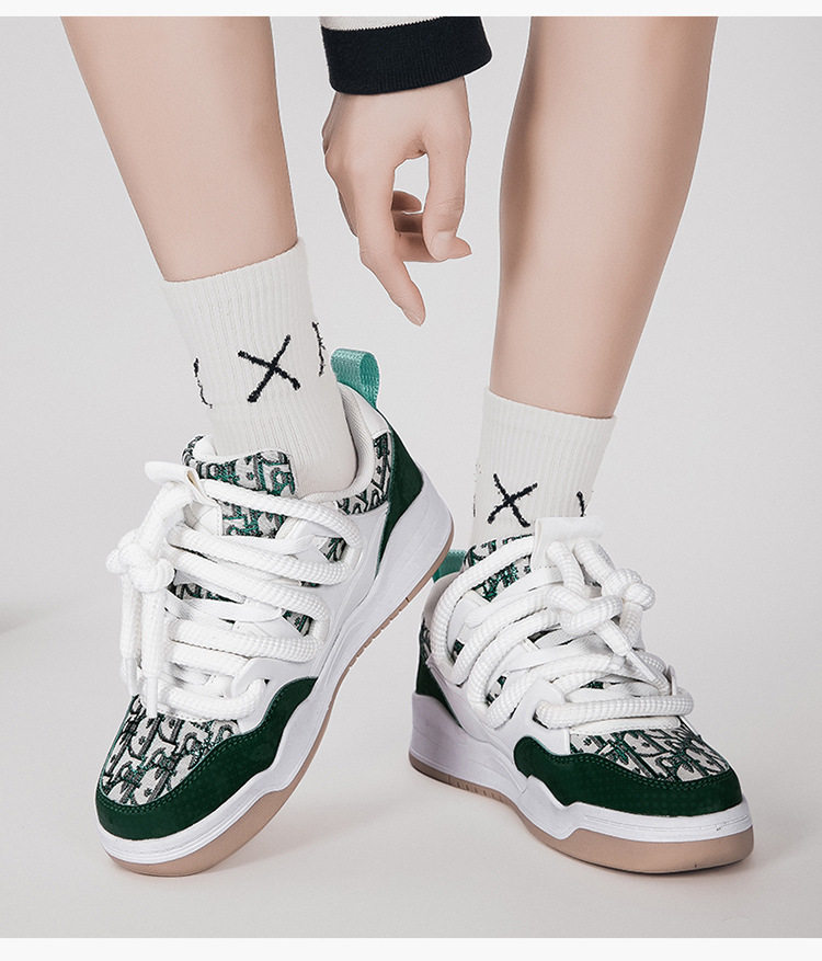 Giày sneaker unisex cổ thấp đế dày phối màu, thân lưới thoáng khí, form rộng dễ mang — Trắng, đen chi tiết 16