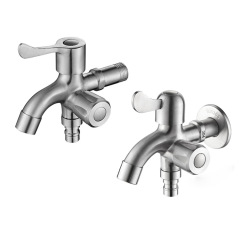 304ステンレス製洗濯機用蛇口 家庭用4分 一入力二出力 シングル冷水 モップ池兼用蛇口