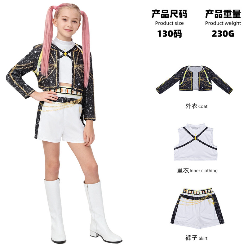 2025亚马逊新款女孩恶魔猎人服流行歌手童装儿童套装黑金猎魔女团|undefined