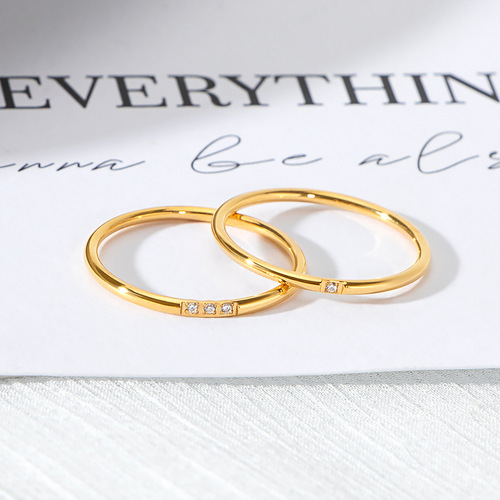  new fashion round coil one diamond ring plated 18K gold light luxury cold style titanium steel ring for women