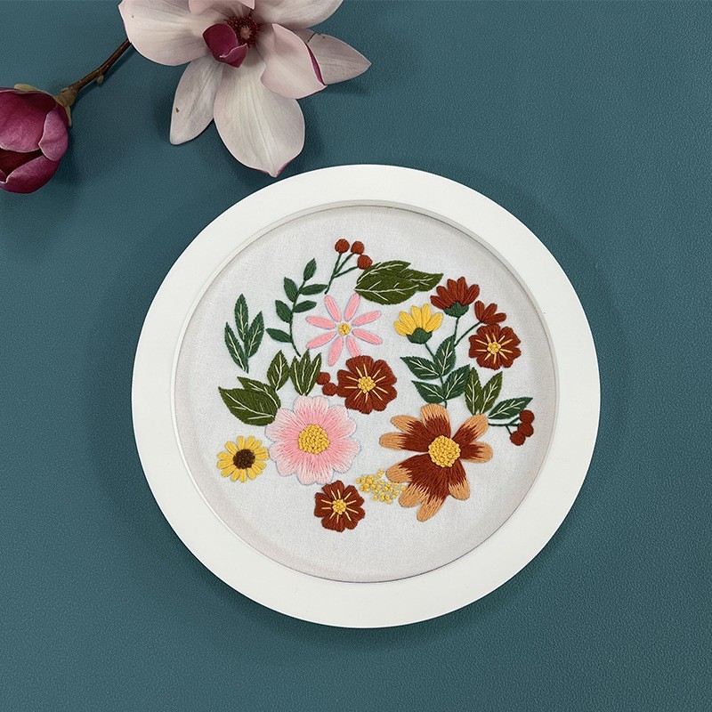 Lu bordado hecho a mano paquete de material de bricolaje decoración de la sala de estar colgando pintura transfronteriza descripción inglés flores brillantes y plantas traje image 21