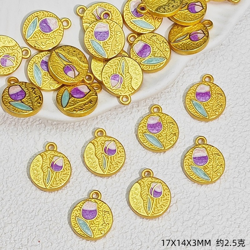 莫奈花园郁金香吊坠沙金花朵保色挂件diy小清新手链项链饰品配件|undefined