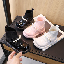 2025年秋季新款小女孩时尚百搭二棉小皮鞋女童珍珠中筒短公主靴潮