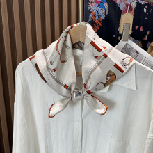 骏马环绕重磅斜纹真丝丝巾女春季百搭气质双面印花桑蚕丝70中方巾