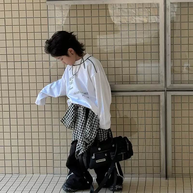 以鸿制衣儿童长袖T恤2025年春秋新款男孩打底衫t韩版印花洋气衣服