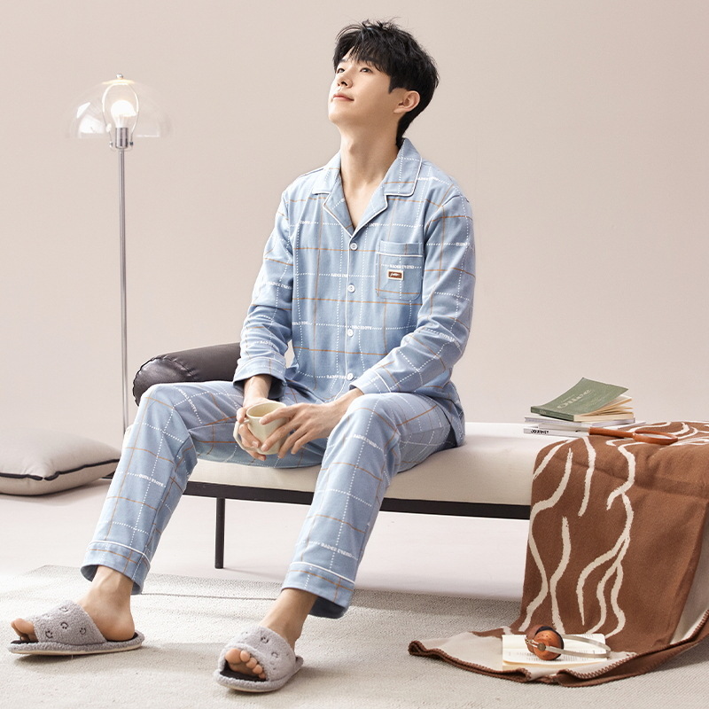 2024 primavera nuevos pijamas de los hombres de mediana edad y ancianos de algodón cardigan jóvenes pantalones de manga larga ropa en el hogar traje casual