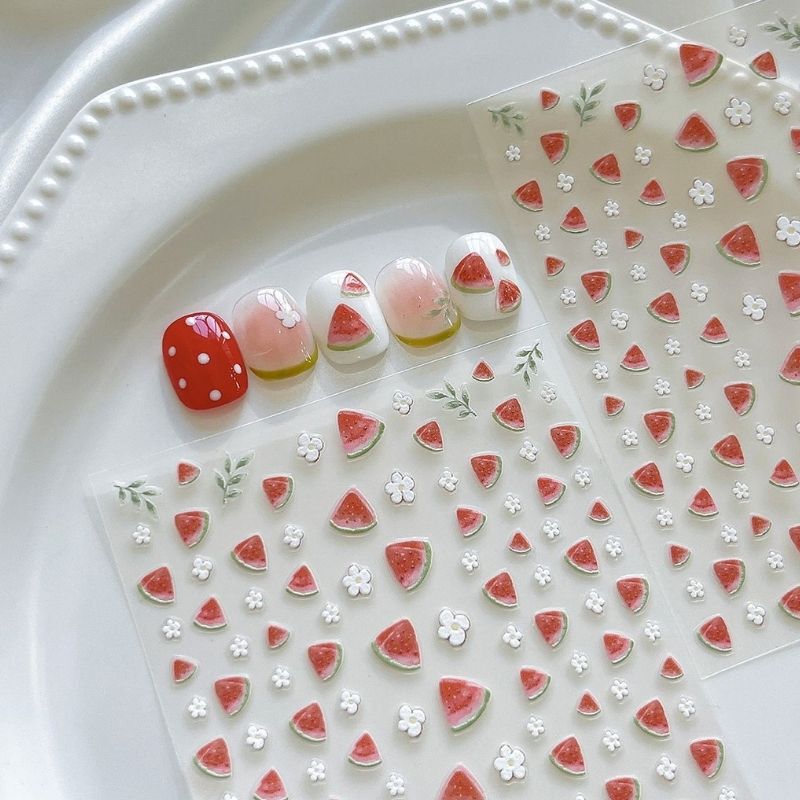 Internet Celebrity Manicure Embossed Style Fresh Summer Sweet Watermelon Flower Cute Girly Heart Nail Sticker Decoration
