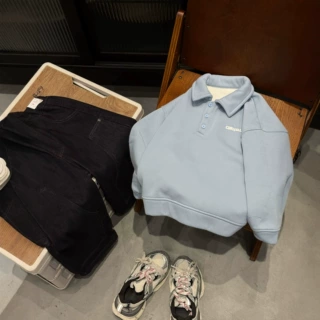 男童秋冬加绒加厚POLO衫卫衣儿童休闲运动风卫衣男宝宝一体绒上衣
