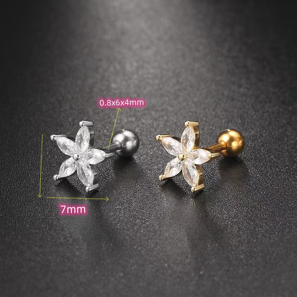 18K Gold Heart-Shaped Zircon Cartilage Ear Stud Stainless Steel Screw Ball Earring for Women detail image 7