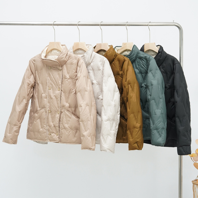 2024年冬季新款羽绒服女轻薄款短款白鸭绒立领双两面穿显瘦外套潮
