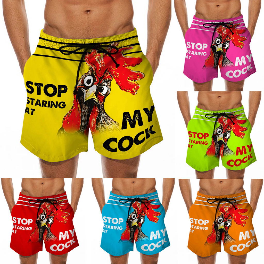 Men's Beach Shorts with Fun 3D Turkey Head Print, Prank Banana Casual Beach Pattern European and American Shorts