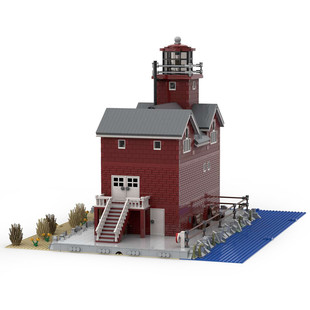 Building Blocks Cross-Border Moc-84264 Big Red Lighthouse with Interior 5493 Particle Number Toys Gifts