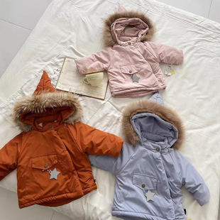 Winter Korean Children's Wear Big Fur Collar Cute Magic Pointed Mat Elf Coat Hat Cotton Coat Baby Coat Warm