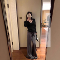 软糯雾霾面质感显瘦可翻腰日常百搭休闲裤垂感拖地裤