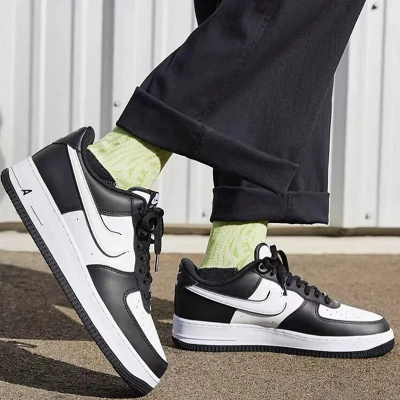 Putian Black and White Panda Air Force One Sneakers Men's Shoes Women's Shoes Genuine Leather Sneakers Women's Thick-Soled Shoes Flat Shoes