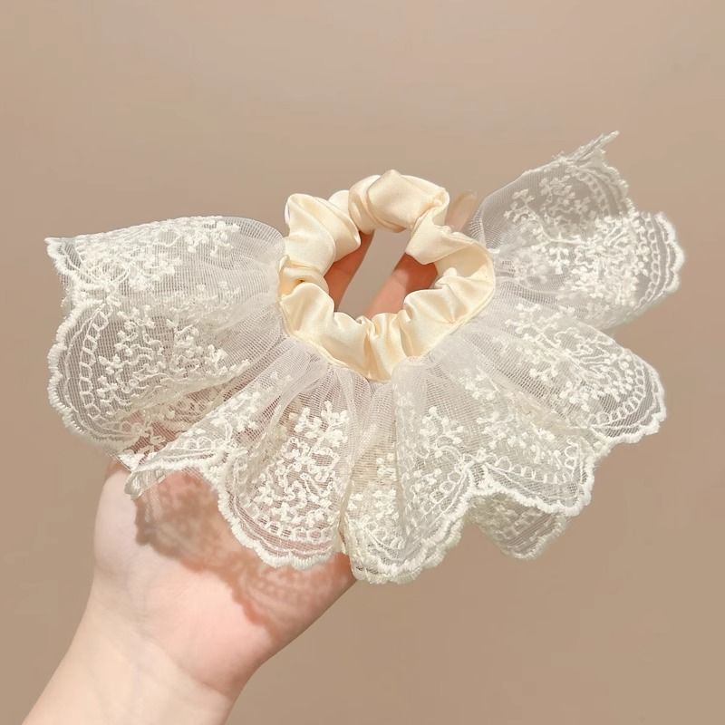 Corbata de pelo de intestino de lunares de crema grande coreana, gomas de goma de cola de caballo suaves para mujer, accesorios para el cabello de bola, accesorios para el cabello, cuerda para la cabeza