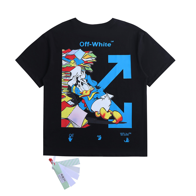 25Ss Summer New Off Donald Duck Joint Arrow Men's and Women's Same Style Trendy Brand Short-Sleeved T-Shirt Hip-Hop Wholesale Delivery 25Ss Summer New Off Donald Duck Joint Arrow Men's and Women's Same Style Trendy Brand Short-Sleeved T-Shirt Hip-Hop Wholesale Delivery