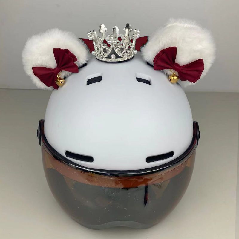 Helmet Decoration, Motuoche Auto Parts and Accessories - white-ear-red-ribbon-silver-crown