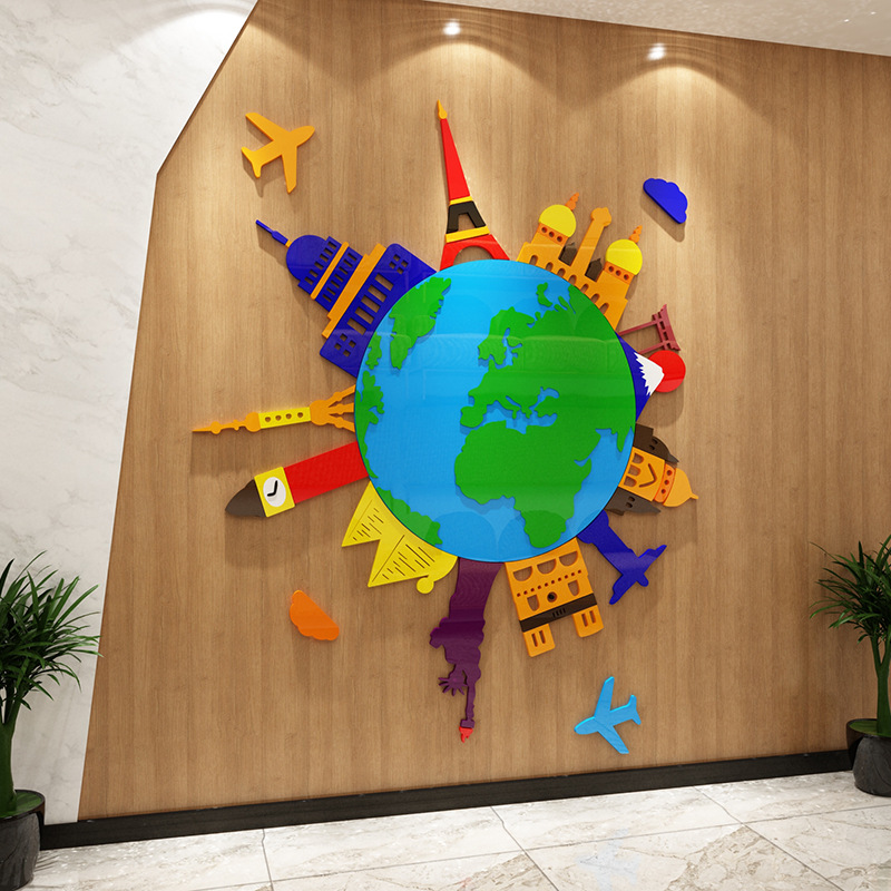 创意办公室墙面装饰贴纸壁画企业公司旅行社文化形象展示背景布置
