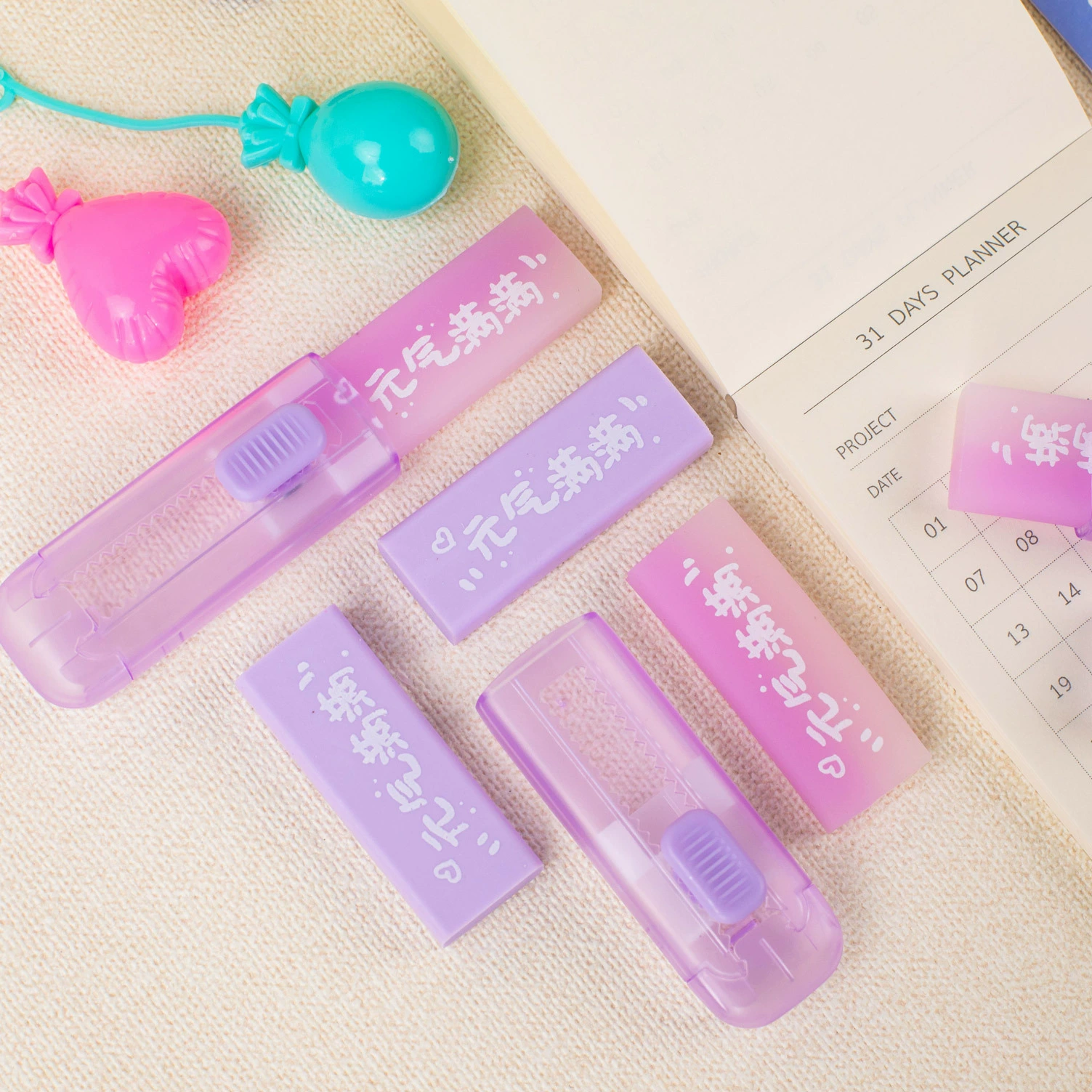Eraser, high quality pink-purple two-color stationery for elementary school students, gradient