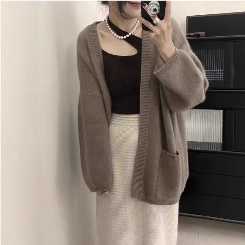 100 Pure Wool Sweater Women's Simple Mid-length Cashmere All-match Jacket Loose Lazy Style Knitted Wool Cardigan for Women