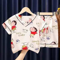 Детские пижамы из ледяного шелка для мальчиков, тонкие летние с коротким рукавом, шелковые пижамы с мультяшным принтом для мальчиков и девочек, комплект домашней одежды для малышей