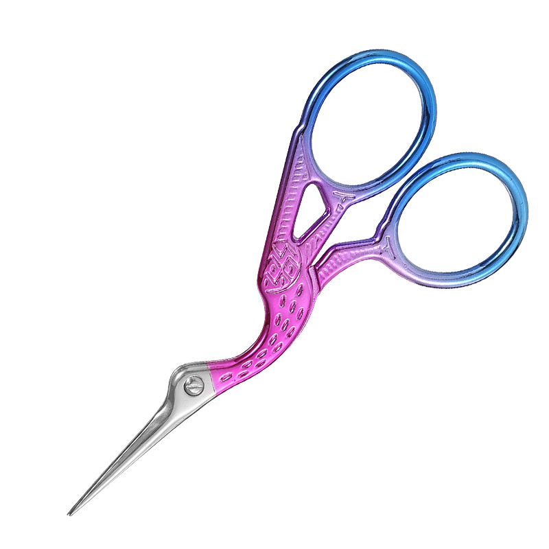 Tijeras de bordado vintage con diseño de grulla en acero inoxidable y acabado dorado