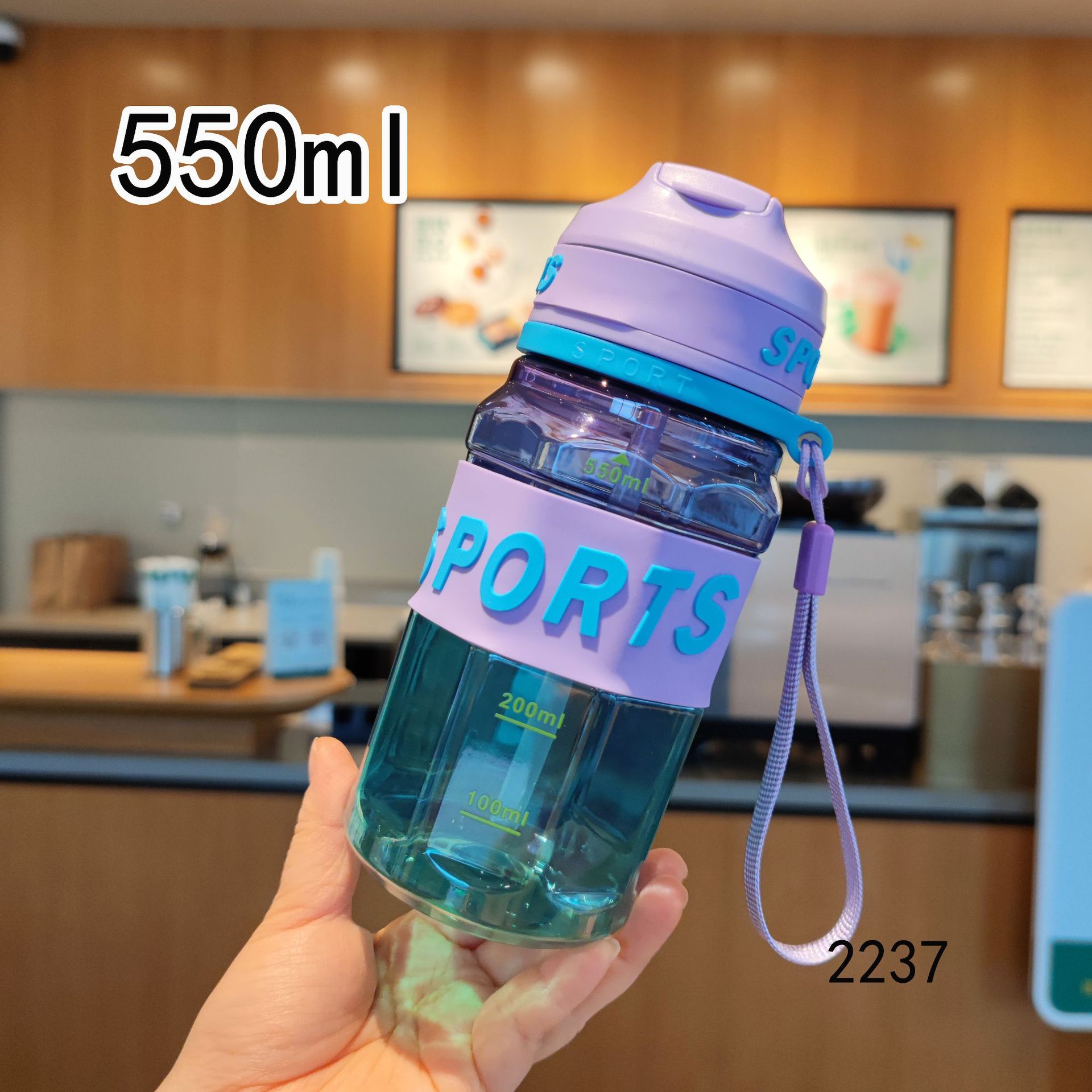 Nueva botella de agua de color transparente, pajita de alto valor, taza de agua de plástico, cuerda portátil, deportes al aire libre, botella de fitness
