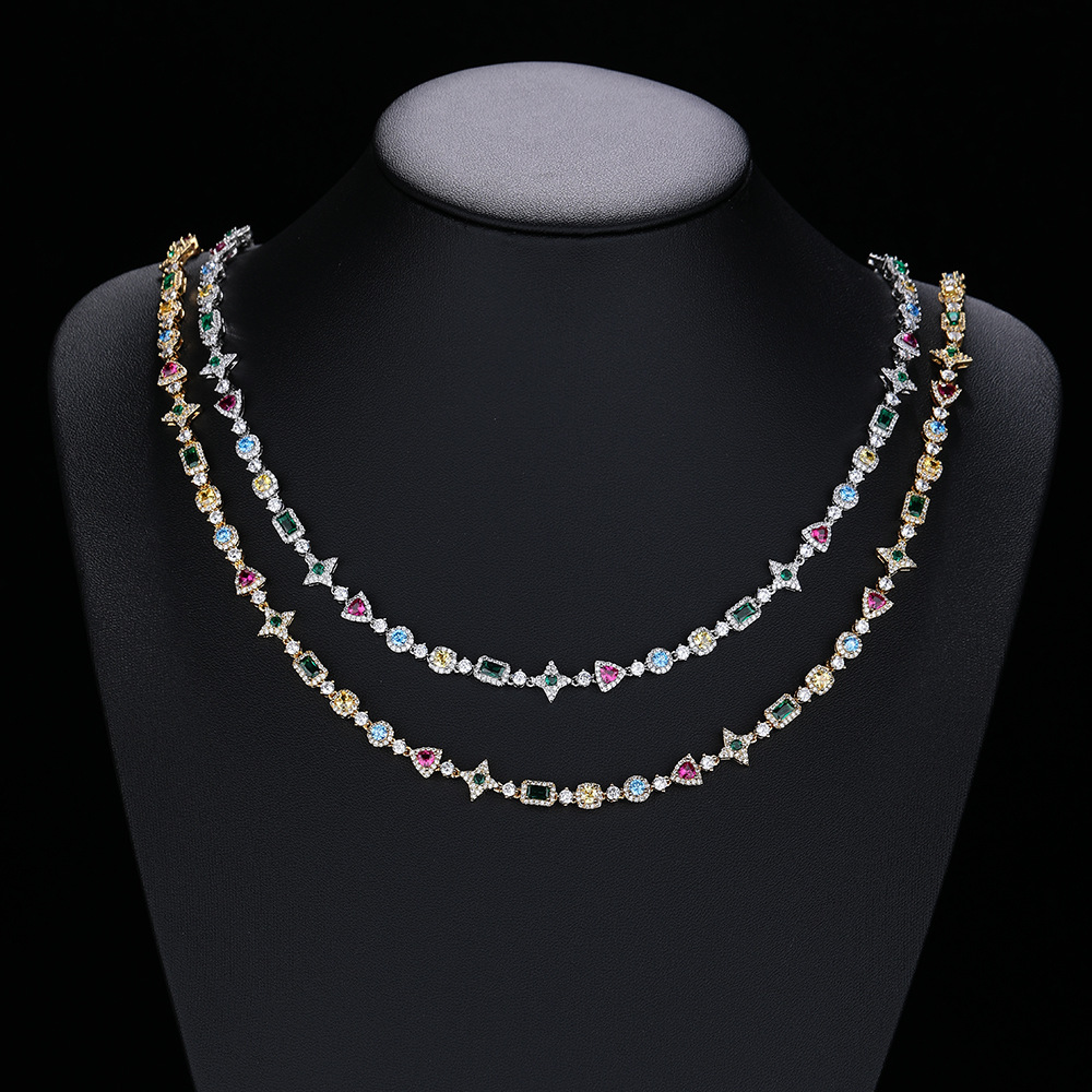 Geometric copper universal trend necklace with zircon hip-hop style…