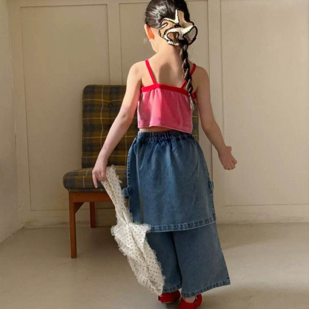 2025夏季新款童装 韩版童装 女童丝绒吊带背心 儿童短款时髦吊带