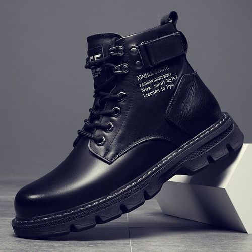 Martin boots men's autumn  new high-top British style black workwear motorcycle leather boots spring and autumn casual leather shoes