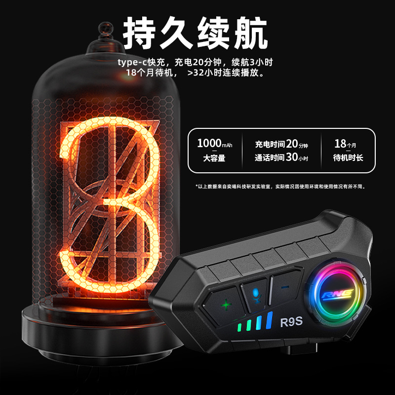 Casco de Motocicleta R9S de la Marca RNG con Auriculares Bluetooth, Resistente al Agua y al Polvo, RGB Colorido, Casco Integral con Luces RGB Deslumbrantes