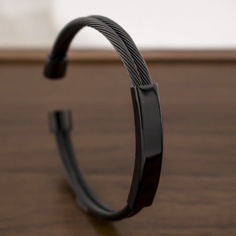 In-Stock Wholesale Stainless Steel Rope Braided Open Bracelet C-Shaped Customizable Engraved Bracelet DIY Titanium Steel Custom Engraved Stackable Bracelet