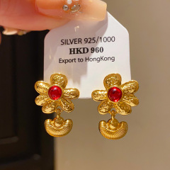 18k真金电镀银针复古金属感花朵耳环个性时尚小众高级感气质耳饰