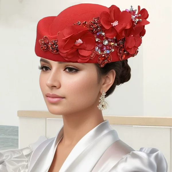 European and American Cross-Border Retro Versatile Felt Turban Hat Women's Stewardess Hat Church Derby Headwear with Flower Beret