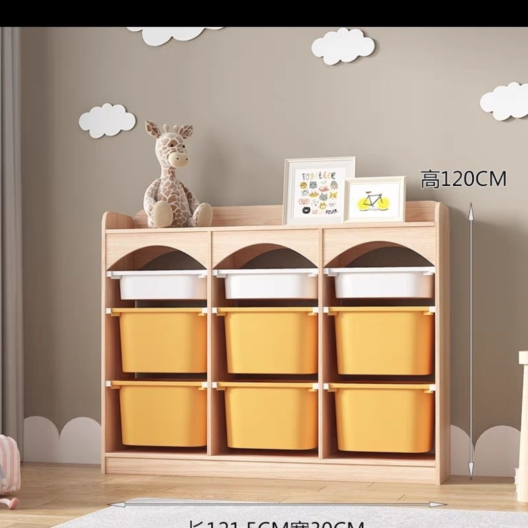 Solid wood children's toy storage cabinet, organizer cabinet, baby picture book integrated bookshelf, large-capacity living room storage rack, new model
