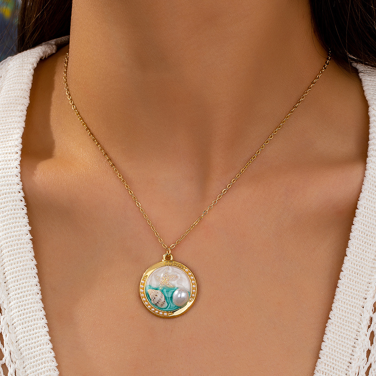 Zinc Alloy Chain Material Elegant Beach Coconut Tree Starfish Shell Alloy Cable Chain Lobster Trigger Clasp Closure Pendant Necklaces Wholesale