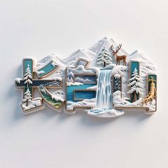 长白山字体金属3D立体浮雕冰箱贴旅游纪念品文创伴手礼国潮装饰品