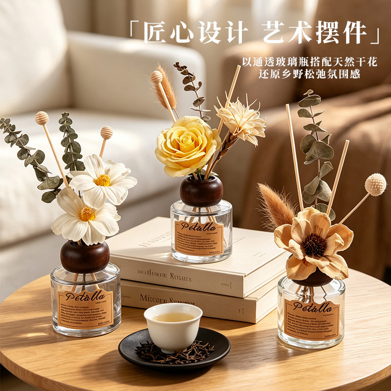 Retro pastoral-style scented dried flowers, creating a cozy atmosphere with a flameless diffuser, perfect for home use, long-lasting fragrance, and a decorative piece for the bedroom