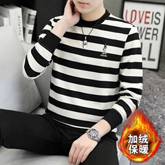ベルベットの厚い男性のガーディアン男秋冬の縞模様のカジュアルなシャツの上着のトレンド長袖tシャツのガーディアン男