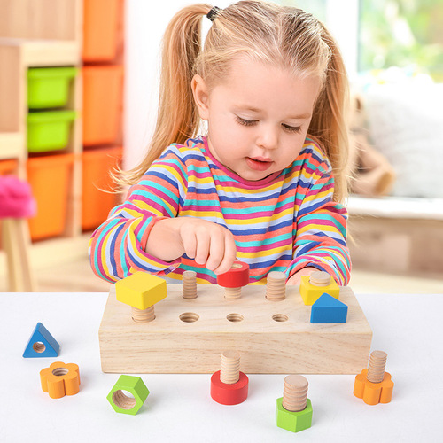 Children's screwing tool table baby combined disassembly and assembly of nuts, building blocks, shape and color matching educational wooden toys