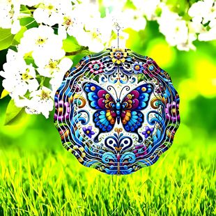 Stainless Steel 3D Butterfly Wind Spinner Hanging for Yard Garden Unique Gift Decoration 3D Rotating Wind Chimes