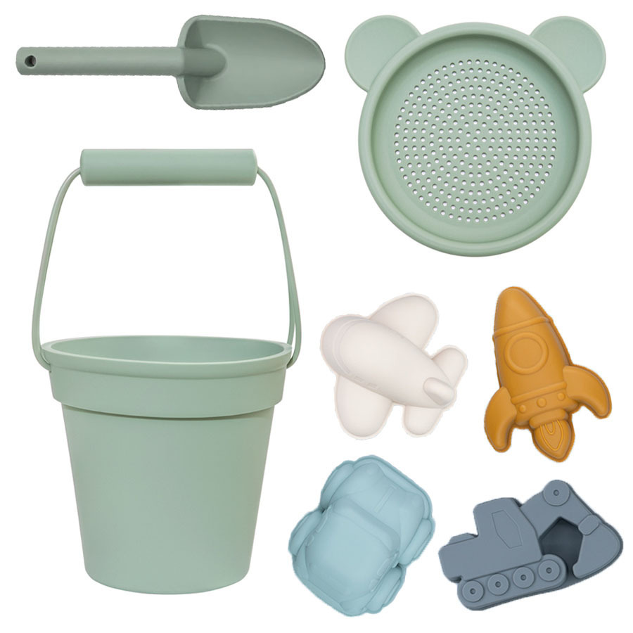 Jugar herramientas de arena Material de silicona Cubo de arena junto al mar Jugar herramientas de arena silicone beach toys