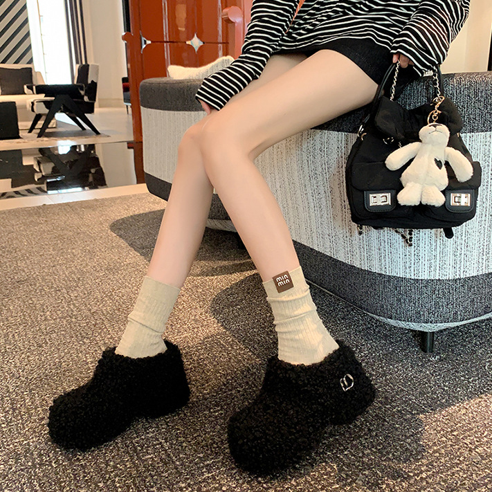 Dép bông Birkenstock đế trong siêu dày nữ, lót lông cừu ấm áp, mũi nhọn len cừu, form bao bọc — Lớp lót nhung đen, Lớp lót nhung màu nâu, Lớp lót đơn màu trắng nhạt, Màu đen một lớp