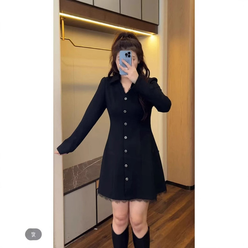 Spring 2025 New Kiki Slight Fat New York Times Long Sleeve Slim Elegant Meat Covering New dress