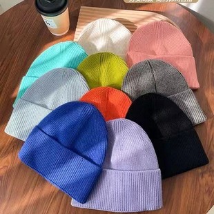 Hat Women's Autumn and Winter Woolen Hat Korean Style Warm Ear Protection Cold Hat Pure Color Versatile Face-showing Small Knitted Hat Men's Japanese Style Style Style