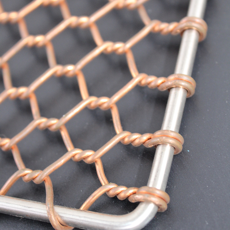 Barbacoa de estilo coreano rejilla de alambre de cobre grueso barbacoa tejida a mano malla de cobre cuadrado grande malla de barbacoa a cuadros