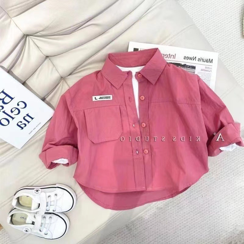 Children's Spring and Autumn Shirts 2023 New Fashion Long-Sleeved Tops for Boys and Girls, Suitable for Toddlers and Young Children, Outerwear Shirts, Trendy Style