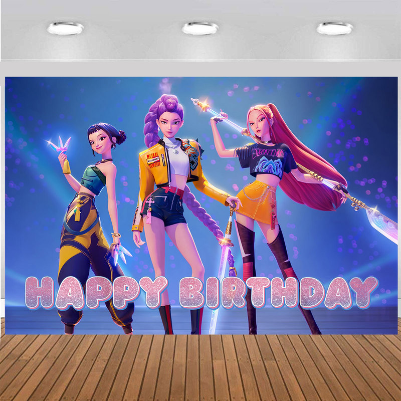 猎魔女团主题生日派对装饰用品KPOP女团拉旗蛋糕插牌气球螺旋吊饰|undefined