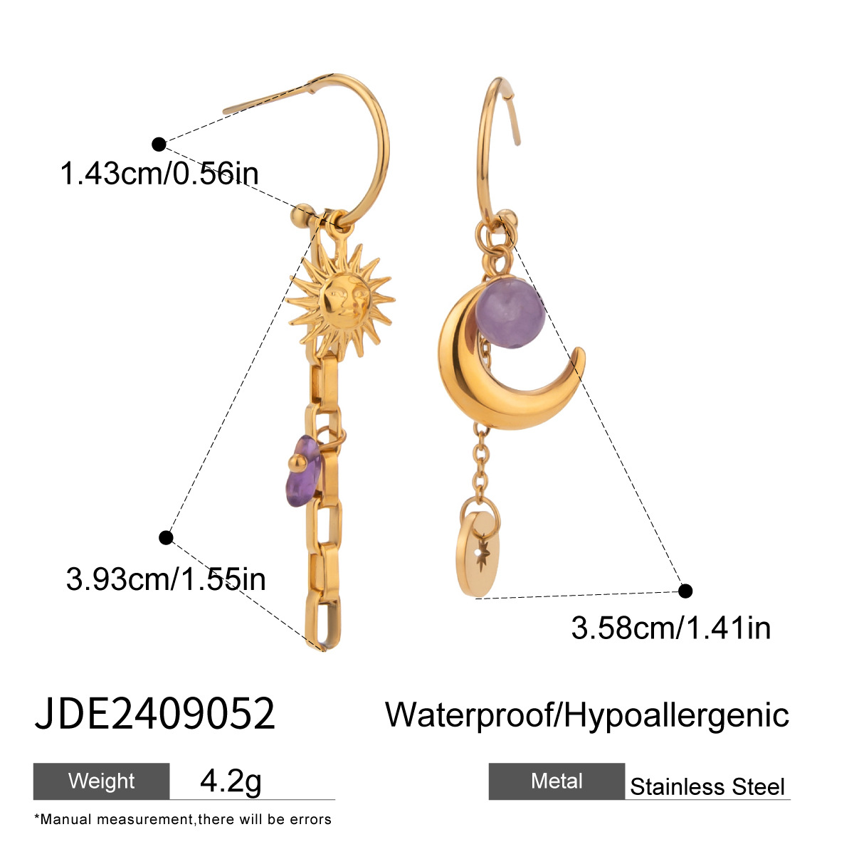 9g Weight PVD Coated Gold Plating Process 304 Stainless Steel Ear Needle Material Real Gold Plated Plating Material Charm Sleeper Hoop Earrings, Drop Earrings Classification 1 Pair Quantity Holiday, Street Occasion 304 Stainless Steel Material Geometric, Sun, Moon Pattern All Seasons Season Women's Gender Retro, IG Style Style Waterproof Non Tarnish, Plating Craft PVD Coated Real Gold Plated Geometric Sun Moon 304 Stainless Steel Retro IG Style Waterproof Non Tarnish Charm Sleeper Hoop Earrings Drop Earrings 19